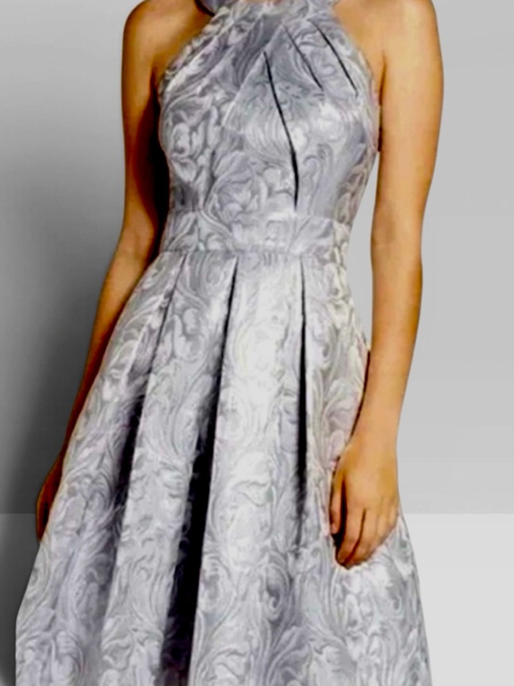 Eliza J Silver Metallic Jacquard Fit & Flare Cocktail Dress Size 8